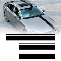 Xotic Tech Left Side Vinyl Car Decal Sporty Stripe Decor Sticker for Mercedes Benz C Class Hood Roof Rear Trunk Black