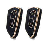 2Pcs Gold Edge Black TPU Key Fob Shell Full Cover Case, Compatible with Volkswagen Golf 8 ID.4 MK8 Seat Leon MK4 Skoda Octavia Smart Keyless Entry Key