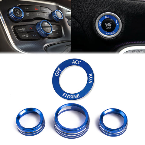 Engine Start Button AC Radio Switch Knob Ring Cover For Dodge Charger Challenger