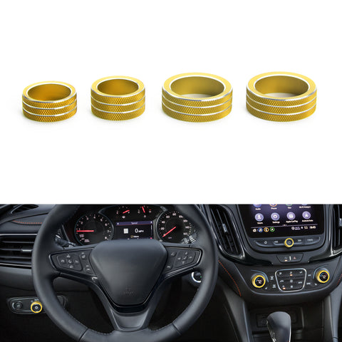 Xotic Tech AC Radio Knobs Cover Accessories Compatible with Chevrolet Equinox 2018-2023, Malibu 2016-2023 Center Console Air Conditioner Volume Headlight Ring Cover Trim (Aluminum Alloy, 颜色) -4PCS