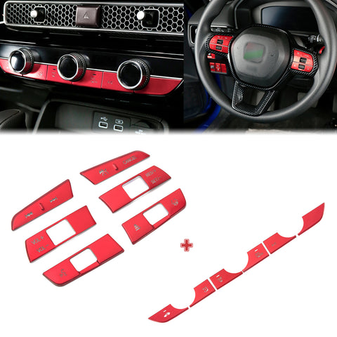 Sporty Red Steering Wheel Console AC Switch Button Cover For Honda Civic 2022-up