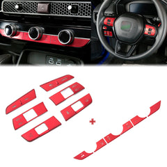 Sporty Red Steering Wheel Console AC Switch Button Cover For Honda Civic 2022-up