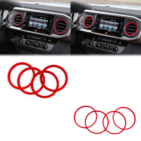 Red Inner & Outer Air Vent Outlet Ring Decoration Cover For Toyota Tacoma 2016+