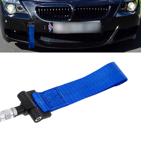 Blue / Black / Red JDM Style Tow Hole Adapter with Towing Strap for BMW 1 3 5 6 Series X5 X6, Fit Mini Cooper