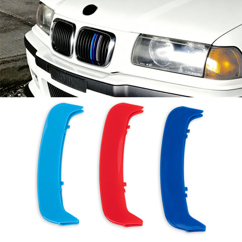 Tri-Colored Front Kidney Grille Strips Clip Cover For BMW 3 Series E36 1996-1999