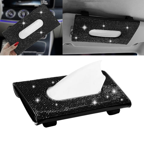 Bling Rhinestone Car Sun Visor Tissue Box Paper Towel Holder Clip Universal Fit