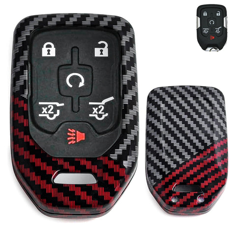 x xotic tech Glossy Black/Red Mix Color Carbon Fiber Texture Hard Plastic Key Fob Cover Case Compatible with GMC Acadia Terrain Sierra Yukon, Chevy Chevrolet Silverado 1500 2500HD 3500HD