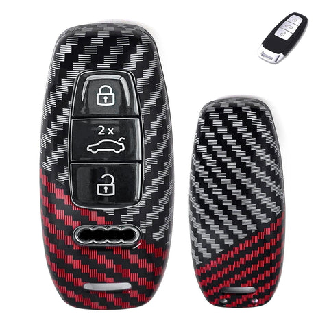 x xotic tech Glossy Black/Red Mix Color Carbon Fiber Texture Hard Plastic Key Fob Cover Case Compatible with Audi A3 A6 A7 A8 Q7 Q8 E-Tron S3 S6 RS6 RS7 S6 S7 SQ7 SQ8 3-Button