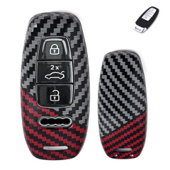 x xotic tech Glossy Black/Red Mix Color Carbon Fiber Texture Hard Plastic Key Fob Cover Case Compatible with Audi A3 A6 A7 A8 Q7 Q8 E-Tron S3 S6 RS6 RS7 S6 S7 SQ7 SQ8 3-Button