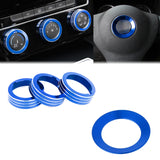 Blue Steering Wheel Logo + AC Knob Control Ring Cover for Volkswagen Golf GTI