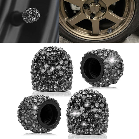 4x Handmade Crystal Rhinestone Universal Car Tire Valve Caps Chrome Accessories