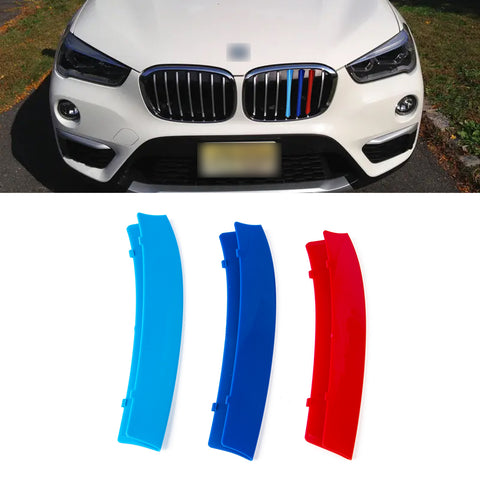 M-Colored Stripe Grille Insert Trims Compatible with BMW X1 E84 2009-2015 (7-Beams Standard Kidney Grille)