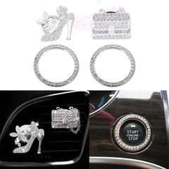 Crystal Bling Car Air Vent Clip Engine Start/Stop Button Ring Cover Decoration