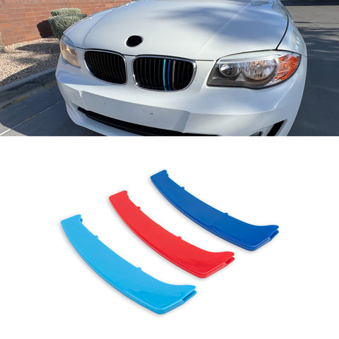 Set Tri-Colored Front Kidney Grille Strips Clip Cover For BMW 1 Series 2008-2013