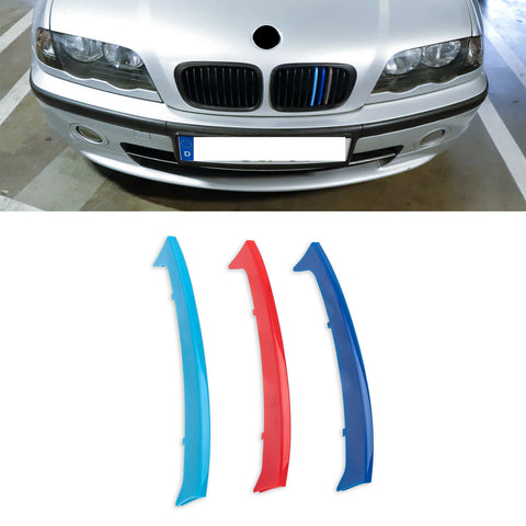 Tri-Colored Front Kidney Grille Strips Clip Cover For BMW 3 Series E46 1999-2001