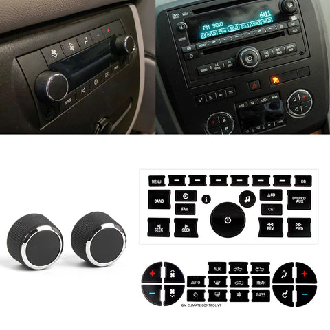 Rear Audio Knob Dash AC Radio Switch Button Sticker Kit For Chevy GMC Yukon