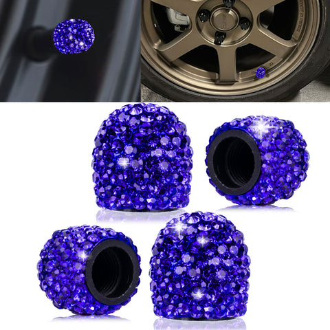 4x Handmade Crystal Rhinestone Universal Car Tire Valve Caps Chrome Accessories