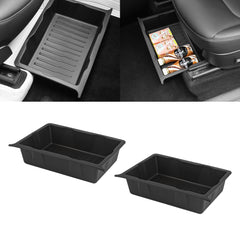 2PCS Interior Front Under Seat Insert Storage Organizer Hidden Tray Underseat Bins Box Accessories Compatible with Tesla Model Y 2020-2023