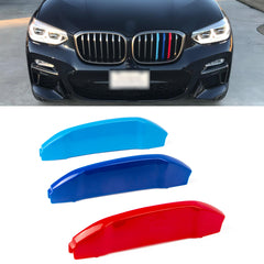 M-Colored Stripe Grille Insert Trims Compatible with BMW X3 G01 2018-2021 or X4 G02 2019-2021, Not fit for 2020 X4 M40i (7-Beams Standard Kidney Grille)