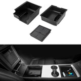 3PCS Center Console Organizer Tray Armrest Hidden Cubby Drawer Storage Box Compatible with Tesla Model 3 Model Y 2021-2024