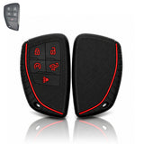 x xotic tech Silicone Smart Key Fob Cover Case Protector Gray w/Red Trim Fits Chevrolet Silverado 1500 2500HD 3500HD, Tahoe, Suburban & GMC Sierra, Yukon 5-Button Keyless Entry Remote Key Holder