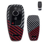 x xotic tech Glossy Black/Red Mix Color Carbon Fiber Texture Hard Plastic Key Fob Cover Case Compatible with E S G A C CLA CLS GLB GLC GLE GLS Class