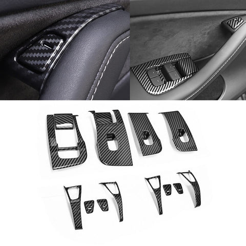 Carbon Fiber Style Window Switch Panel Cover Trim for Tesla Model 3 2021-2023
