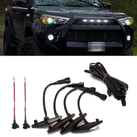 4pcs White LED Front Grille Lighting Assemblies Kit for 2014-2019 Toyota 4Runner TRD Pro Grille SR5 TRD off-road Limited TRO Pro - Smoked Lens