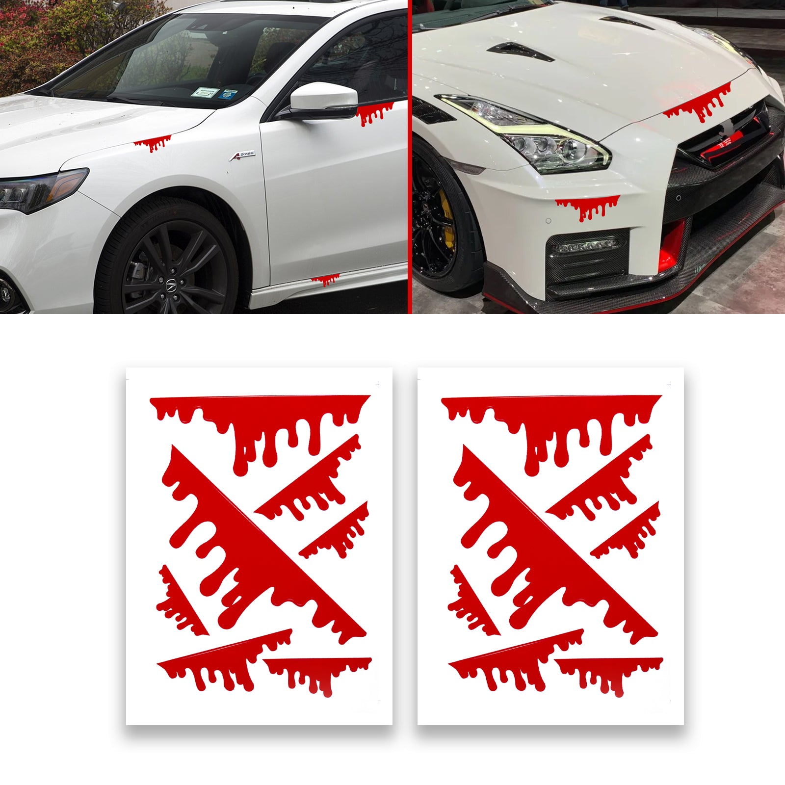 2 Sheets Blood Bleeding Horror Stickers Decor Film Car Front Rear Head ...