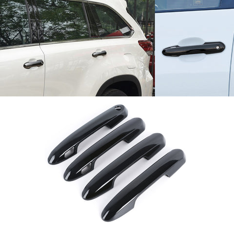 Side Door Handle Cover Trim w/ Keyless Hole Compatible with Toyota Rav4 2019-2024  Highlander 2020-up, Gloss Black (4pcs)