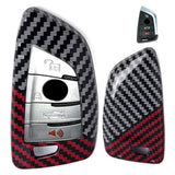 x xotic tech Glossy Black/Red Mix Color Carbon Fiber Texture Hard Plastic Key Fob Cover Case Compatible with BMW X1 X2 X3 X4 X5 X6 X7 Z4, 2 3 5 6 7 8 Series or Toyota Supra