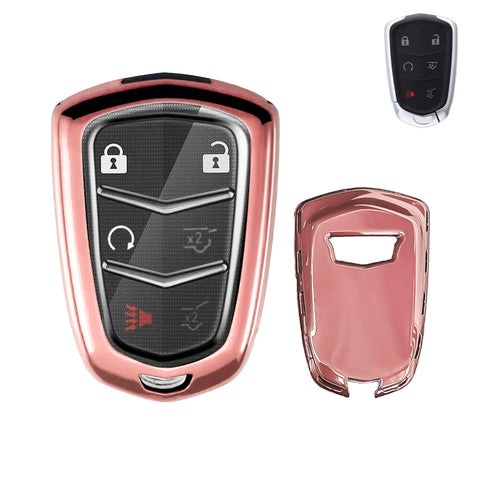 Pink Soft TPU Remote Control Smart Key Fob Cover Compatible with Cadillac ATS 2013-2019, CT6 2016-2020, XT5 2017-2021, XT4 2018-2021, Escalade 2019-2021,CTS 2014-2021, SRX XTS 2015-2021