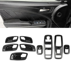 Carbon Fiber Style Door Handle Bowl Window Lift Switch Cover For Dodge Charger 2011-23