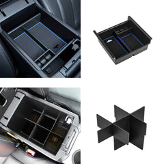 Interior Auto Center Console Armrest Box Secondary Storage Coin Holder Tray Organizer w/Blue Anti-Dust Mats + Armrest Box Bottom Divider Compatible with Toyota 4Runner 2010-2023