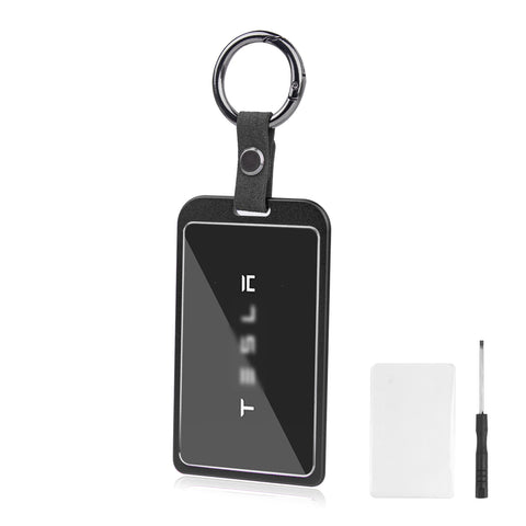 x xotic tech Transparent Card Key Holder, Card Protective Case Cover Comapatible with Tesla Model Y/3/S/X Cybertruck Accessories, Full Protection Key Fob Shell Key Chain(Aluminum Alloy)