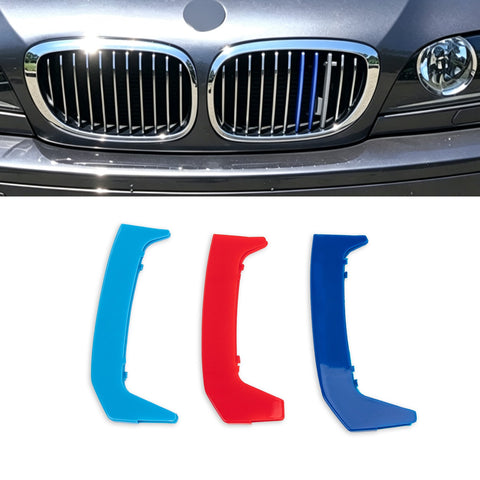 Tri-Colored Front Kidney Grille Strips Clip Cover For BMW 3 Series E46 2004-2006