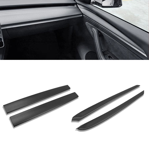 Matte Carbon Fiber Pattern Dashboard Door Panel Combo Cover For Tesla Model 3 2021-2023 & Model Y 2020-up