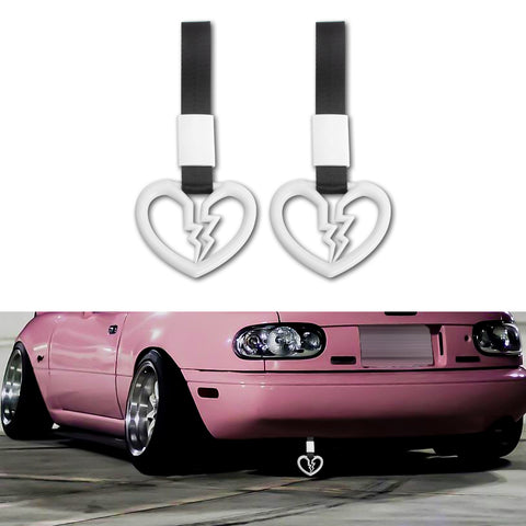 Xotic Tech 2 Pieces JDM Broken Heart Shaped Tsurikawa Car Handle Straps Rear Bumper Warning Ring Subway Train Bus Handle Drift Charm for Cars, SUV Interior Exterior Decoration