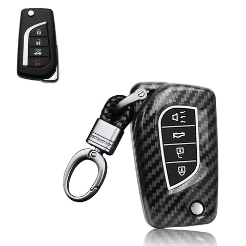 Carbon Fiber Remote Key Fob Shell Case Holder For Toyota RAV4 Corolla w/Keychain