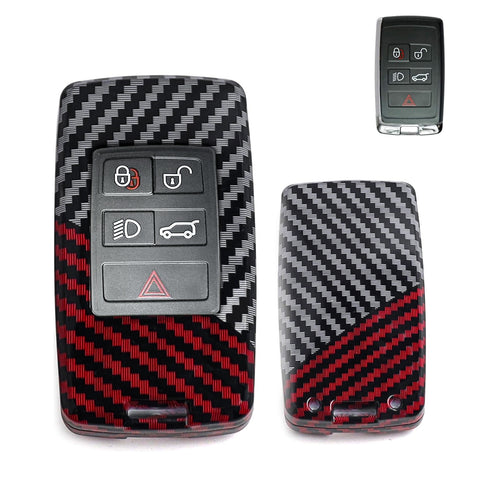 x xotic tech Glossy Black/Red Mix Color Carbon Fiber Texture Hard Plastic Key Fob Cover Case Compatible with Land Rover Range Rover Sport Evoque 2018-up, Defender 2020-up, Discovery 2019-up