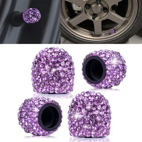 4x Handmade Crystal Rhinestone Universal Car Tire Valve Caps Chrome Accessories