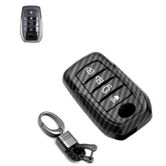 Glossy Black Carbon Fiber Pattern ABS Key Fob Shell Cover Case w/Keychain, Compatible with Toyota Land Cruiser, 4Runner Hignlander, Rav4