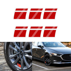 6Pcs Red Car Reflective Sporty Racing Style Tire Rim Stickers For 18-21 Inch Wheels