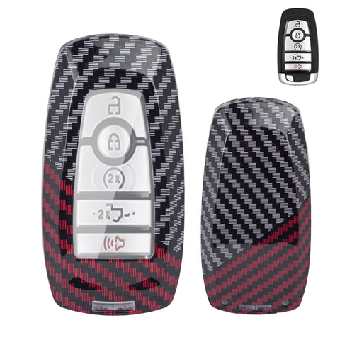 x xotic tech Glossy Black/Red Mix Color Carbon Fiber Texture Hard Plastic Key Fob Cover Case Compatible with Ford Mustang Explorer Fusion Edge Expedition Bronco Ecosport Ranger F150 F250 F350 F450