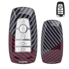 x xotic tech Glossy Black/Red Mix Color Carbon Fiber Texture Hard Plastic Key Fob Cover Case Compatible with Ford Mustang Explorer Fusion Edge Expedition Bronco Ecosport Ranger F150 F250 F350 F450
