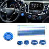 Xotic Tech Volume AC Headlight Knobs + Keyless Engine Push Start Button & Surrounding Ring Cover + Air Conditioner Decoration Strip Compatible with Chevy Equinox 2018-2023, Malibu 2016-2023