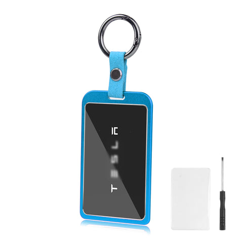 x xotic tech Transparent Card Key Holder, Card Protective Case Cover Comapatible with Tesla Model Y/3/S/X Cybertruck Accessories, Full Protection Key Fob Shell Key Chain(Aluminum Alloy)