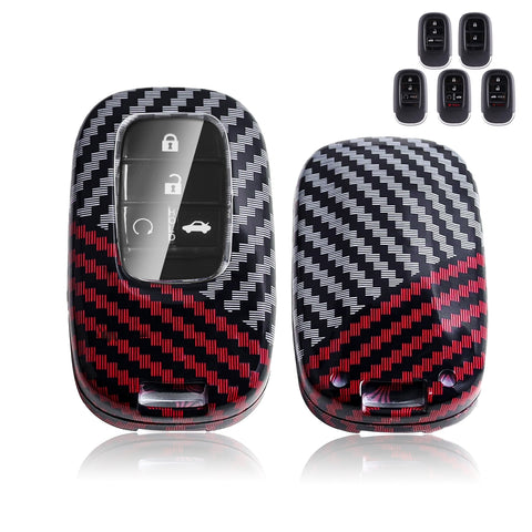 x xotic tech Glossy Black/Red Mix Color Carbon Fiber Texture Hard Plastic Key Fob Cover Case Compatible with Honda Civic Accord CR-V HR-V Pilot 2022-up Oval Shape