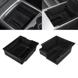 2PCS Interior Center Console Organizer Tray Armrest Black Flocking Layer Hidden Cubby Drawer Storage Box Phone Coin Holder Tray Compatible with Tesla Model 3 Model Y 2021-UP