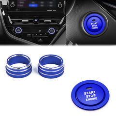 Blue Engine Start Button Switch + AC Climate Knob Cover For Toyota Camry 2021+